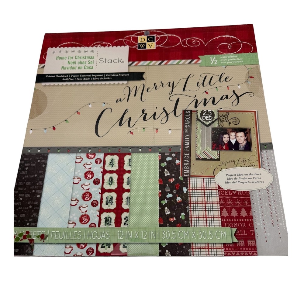 DCWV Home for Christmas 12x12 Printed Cardstock Glitter Paper Pad 48 pages